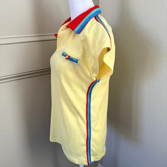 VTG 70s Queens Way to Fashion Polo Shirt Yellow Colorblock Women’s L Preppy - Picture 5 of 10